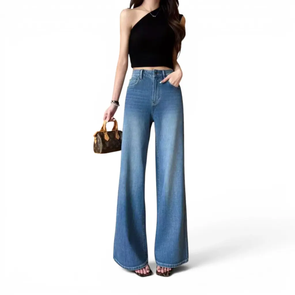 High Waisted Bell-bottom Jeans Blue