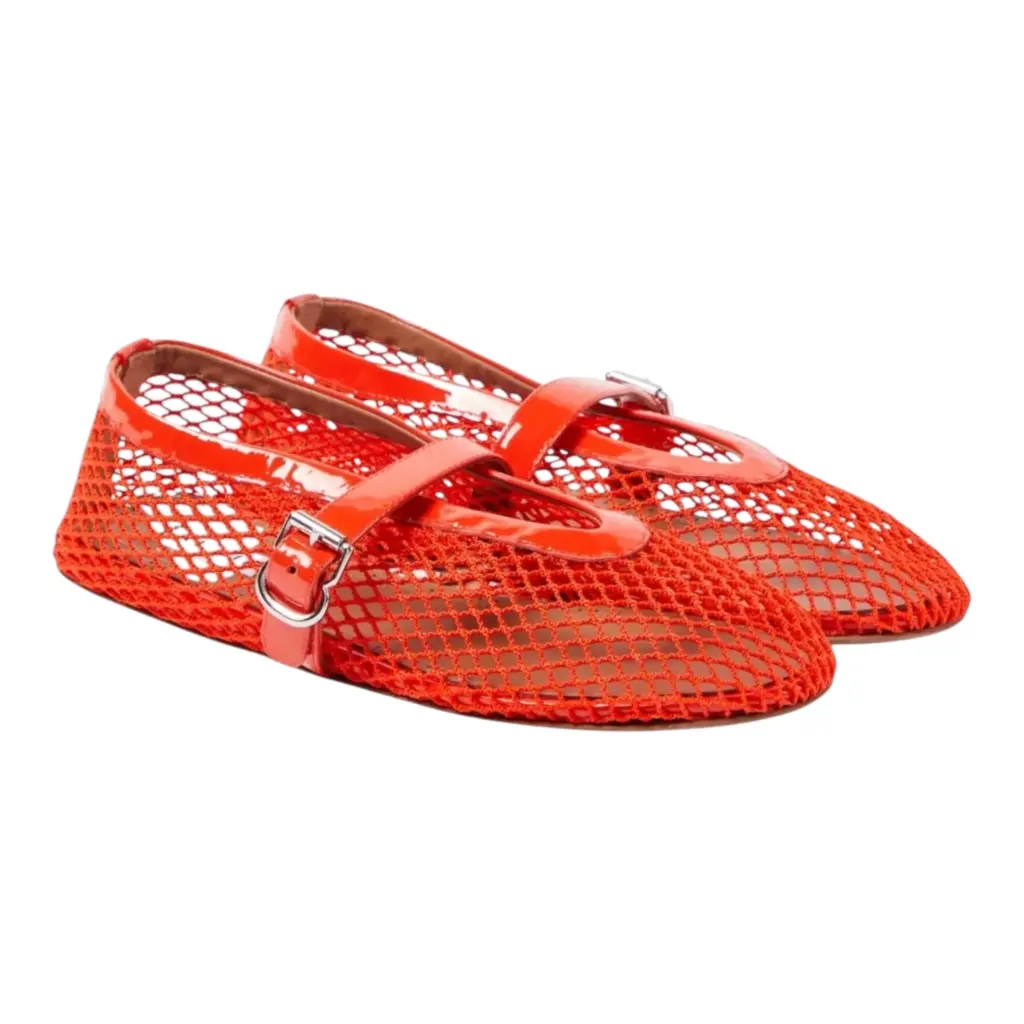 Alaïa Mesh Ballet Flat Red lacquered