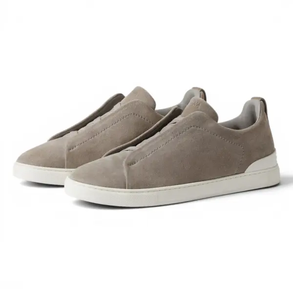 zegna grey mélange suede triple stitch grey