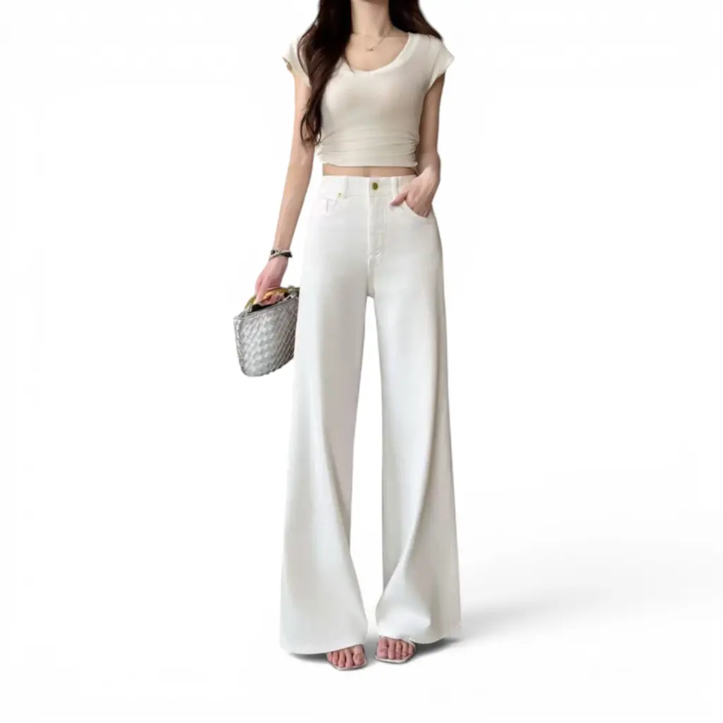 High Waisted Bell-bottom Jeans White